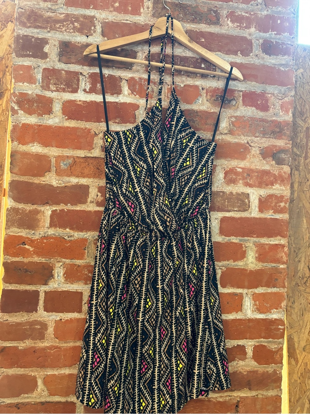 BCBGeneration Black Patterned Mini Dress with Pink & Yellow Accents
